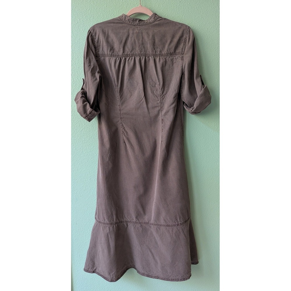 J. Jill Brown Button Front Roll Sleeve Midi Dress Minimalist Lagenlook Utility - Picture 2 of 9